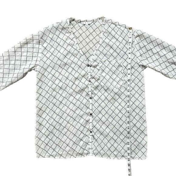 CAbi Sheer White & Black Diamond Criss Cross Pattern Button Down Shirt Blouse XS - Picture 10 of 13